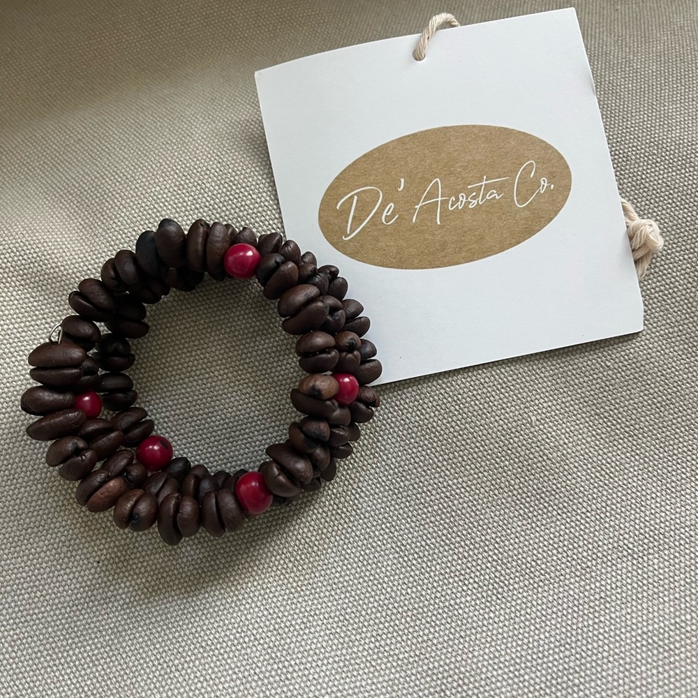 Brown and Red Bracelet- Handmade with real Colombian Beans